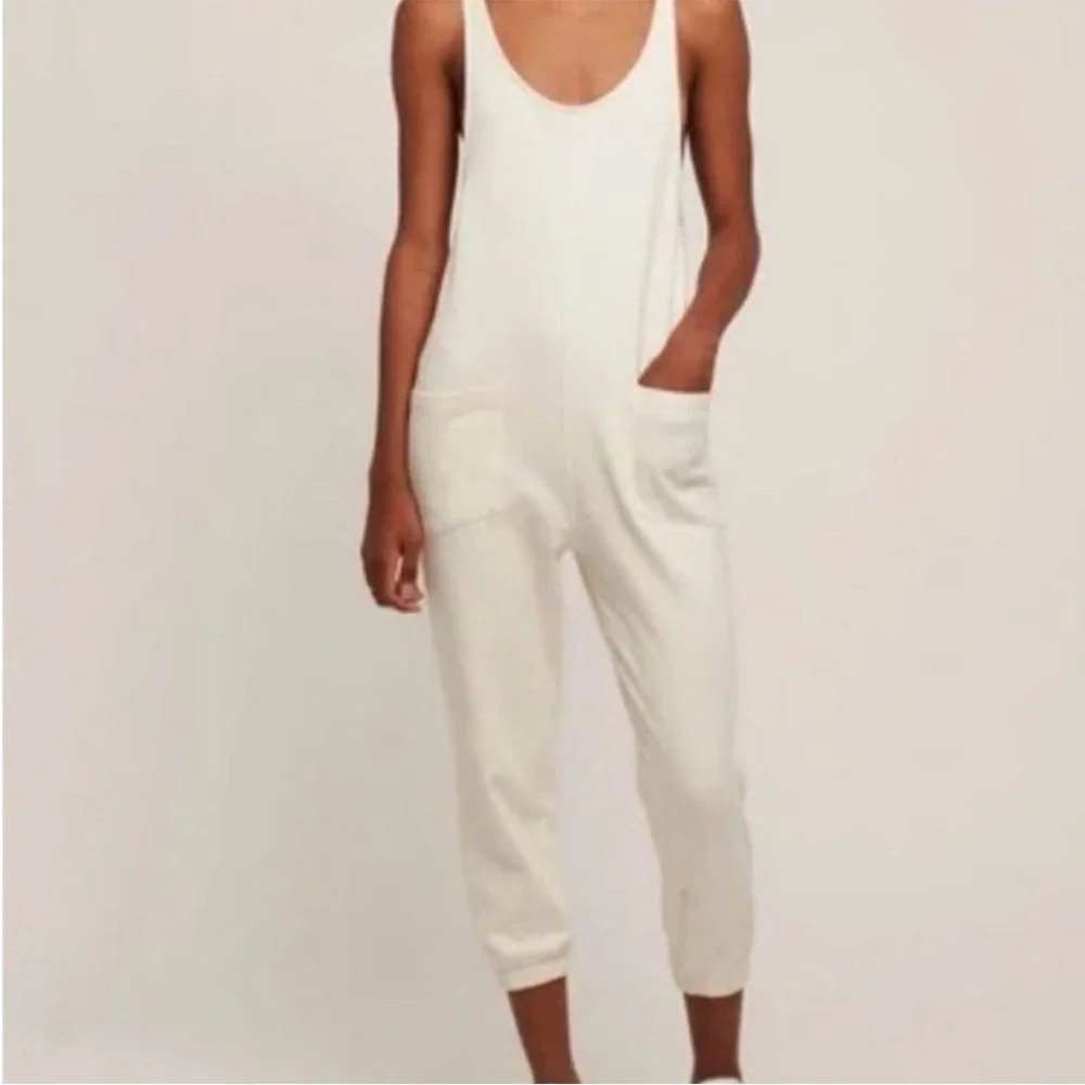 For Days Ribbed Drop Crotch Jumpsuit Women XL Ivory Interlock‎ Knit